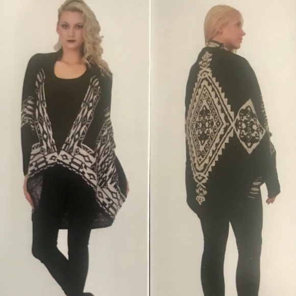 Max Sport Open Front Cardigan Sweater Black Beige - Picture 2 of 11